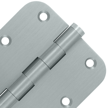 DELTANA Pair 3 1/2 Inch X 3 1/2 Inch Solid Brass Hinge Interchangeable Finials (5/8 Radius Corner, Brushed Chrome Finish)