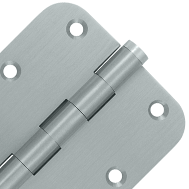 DELTANA Pair 3 1/2 Inch X 3 1/2 Inch Solid Brass Hinge Interchangeable Finials (5/8 Radius Corner, Brushed Chrome Finish)