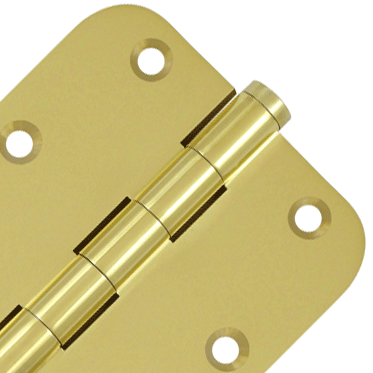 DELTANA Pair 3 1/2 Inch X 3 1/2 Inch Solid Brass Hinge Interchangeable Finials (5/8 Radius Corner, Polished Brass Finish)