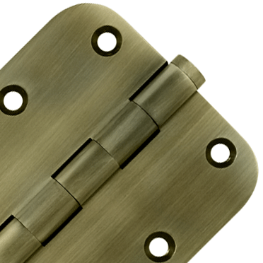 DELTANA Pair 3 1/2 Inch X 3 1/2 Inch Solid Brass Hinge Interchangeable Finials (5/8 Radius Corner, Antique Brass Finish)