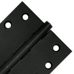 Pair 4 Inch X 4 Inch Solid Brass Hinge Interchangeable Finials (Square Corner, Paint Black Finish) DELTANA