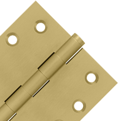 Pair 4 Inch X 4 Inch Solid Brass Hinge Interchangeable Finials (Square Corner, Brushed Brass Finish) DELTANA