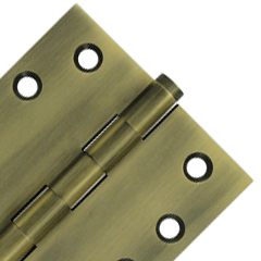 Pair 4 Inch X 4 Inch Solid Brass Hinge Interchangeable Finials (Square Corner, Antique Brass Finish) DELTANA