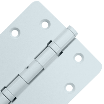 DELTANA 4 1/2 Inch X 4 1/4 Inch Solid Brass Wide Throw Hinge (1/4 Radius Corner, White Finish)