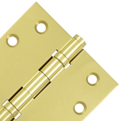 Pair 4 Inch X 4 Inch Double Ball Bearing Hinge Interchangeable Finials (Square Corner, Polished Brass Finish) DELTANA