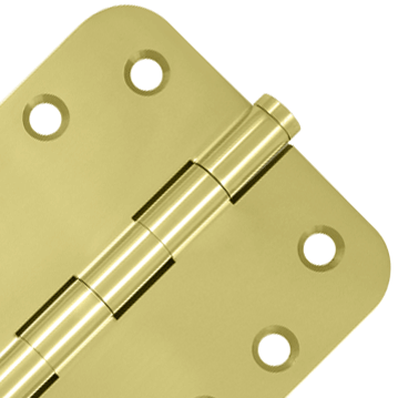 DELTANA 4 Inch X 4 Inch Solid Brass Hinge (5/8 Radius Corner, Polished Brass Finish)