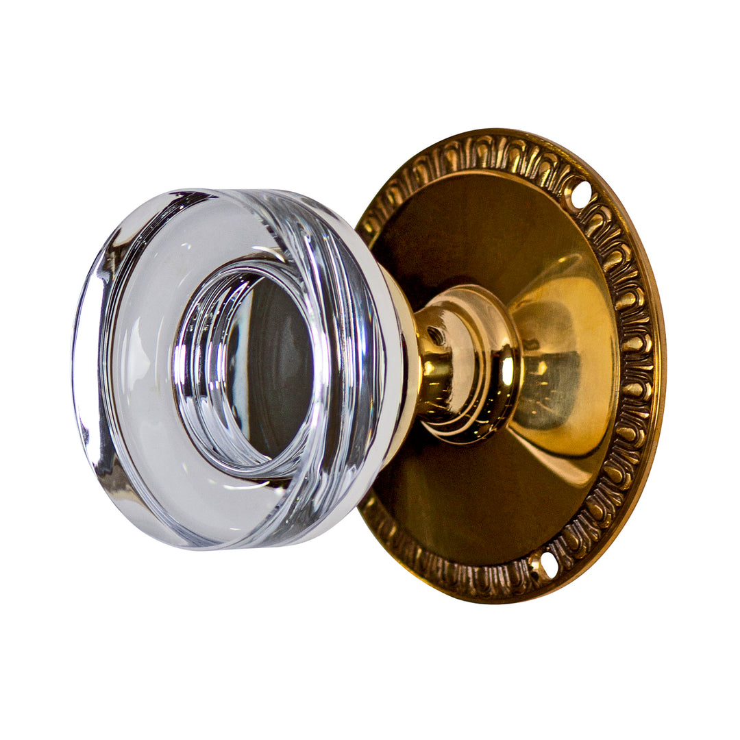 COPPER MOUNTAIN HARDWARE Crystal Clear Disc Door Knob Set with Egg & Dart Rosette (Several Finishes Available)