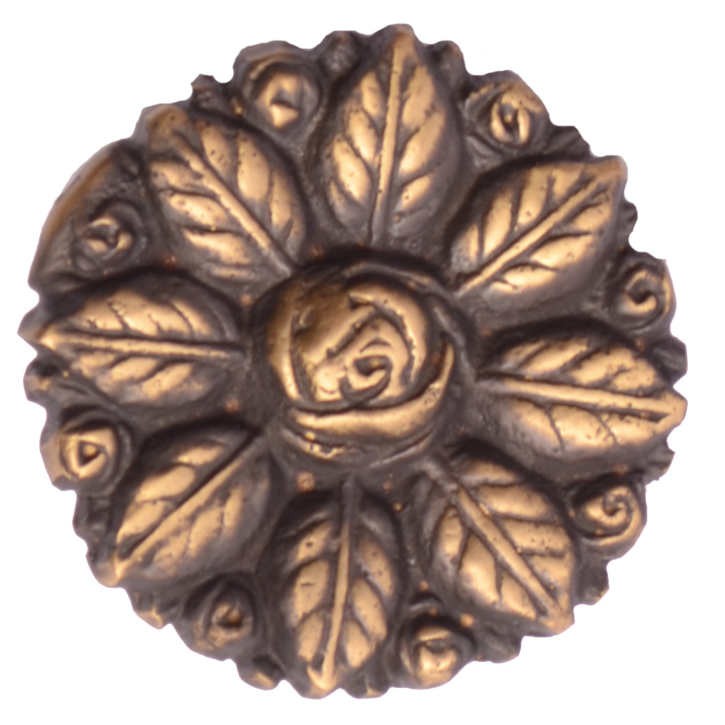 COPPER MOUNTAIN HARDWARE 2 1/8 Inch Victorian Floral Rose Cabinet Knob (Antique Brass Finish)