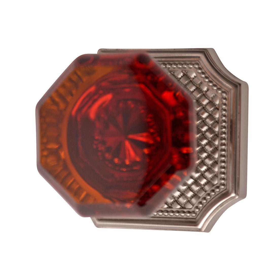 COPPER MOUNTAIN HARDWARE Amber Octagon Crystal Door Knob Set with Brushed Nickel Vintage Square Plate