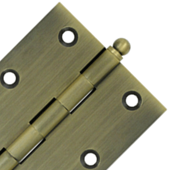 DELTANA 3 Inch x 2 1/2 Inch Solid Brass Cabinet Hinges (Antique Brass Finish)