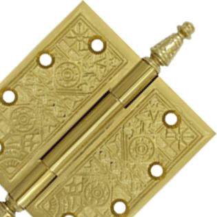 DELTANA 4 1/2 X 4 1/2 Inch Solid Brass Ornate Finial Style Hinge (PVD Polished Brass Finish)