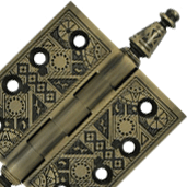 DELTANA 3 1/2 X 3 1/2 Inch Solid Brass Ornate Finial Style Hinge (Antique Brass Finish)