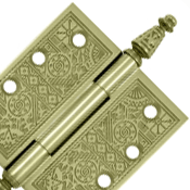 DELTANA 4 X 4 Inch Solid Brass Ornate Finial Style Hinge (Unlacquered Brass Finish)