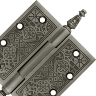 DELTANA 4 1/2 X 4 1/2 Inch Solid Brass Ornate Finial Style Hinge (Antique Nickel Finish)