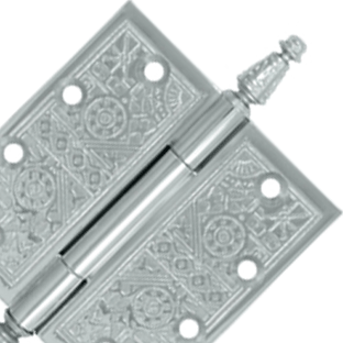 DELTANA 4 1/2 X 4 1/2 Inch Solid Brass Ornate Finial Style Hinge (Polished Chrome Finish)