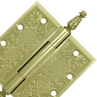 DELTANA 4 1/2 X 4 1/2 Inch Solid Brass Ornate Finial Style Hinge (Unlacquered Brass Finish)