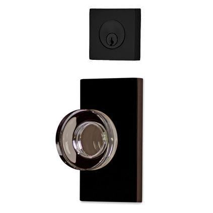 EMTEK Modern Square Entryway Set with Crystal Disc Knob (Several Finishes Available)