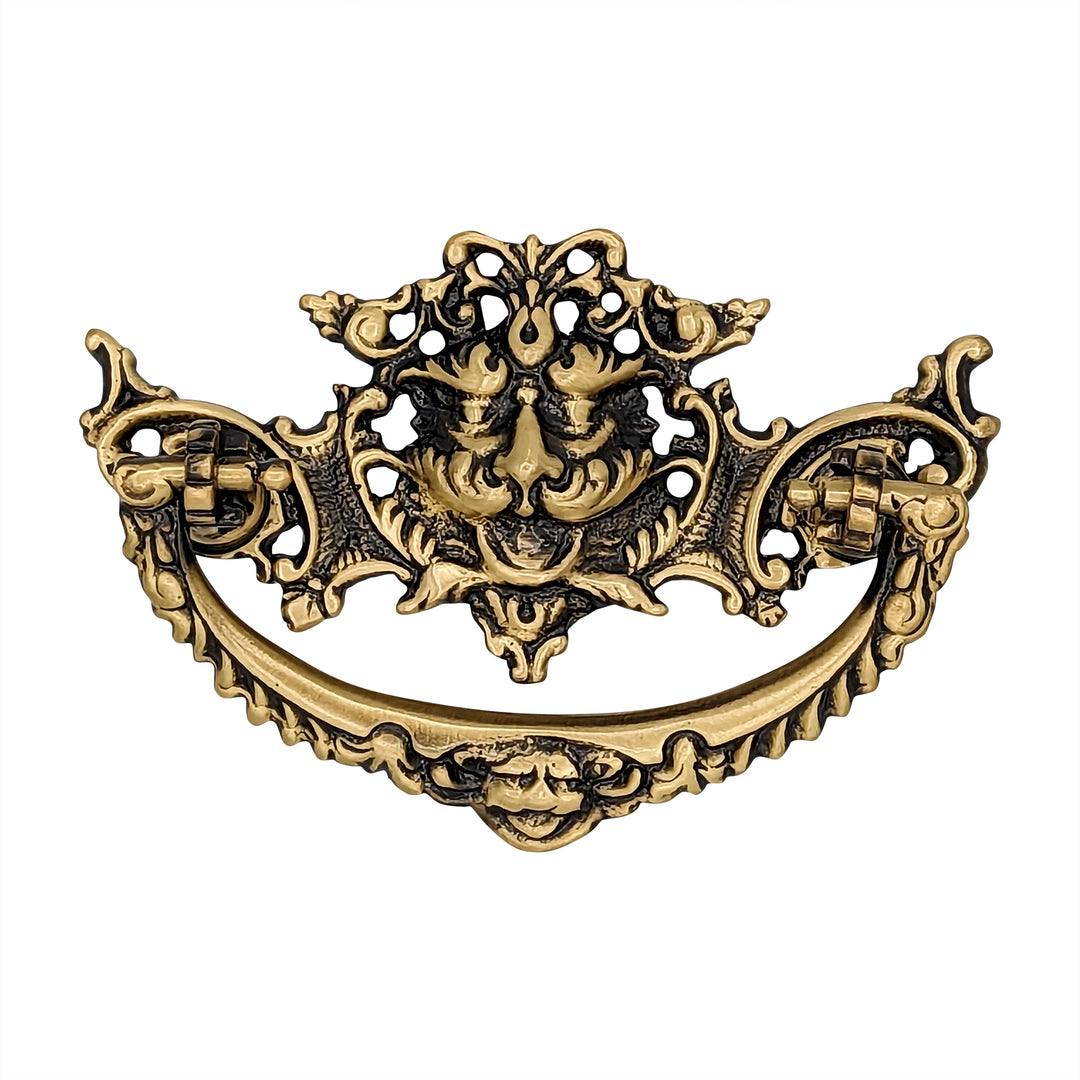 COPPER MOUNTAIN HARDWARE 4 1/8 Inch Solid Brass  Rococo Gargoyle Bail Pull (Antique Brass Finish)