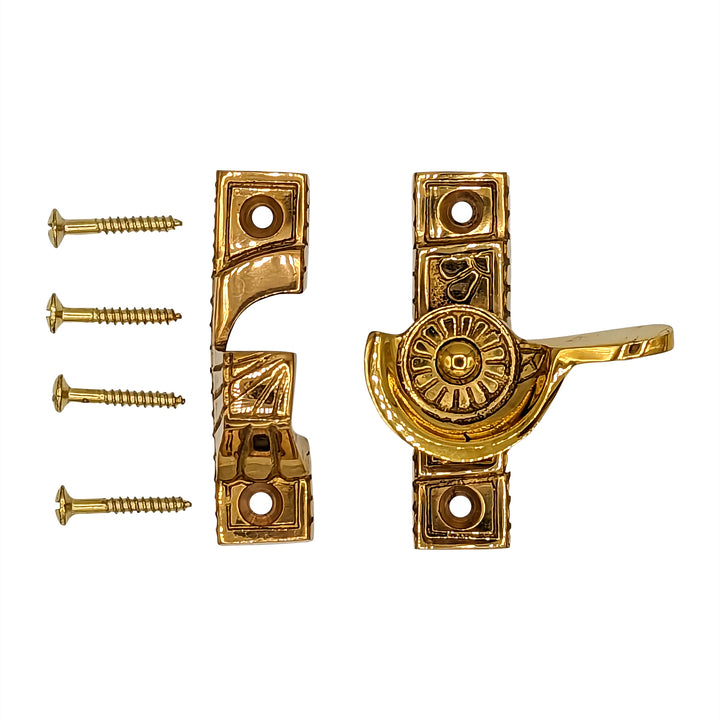 COPPER MOUNTAIN HARDWARE Solid Brass Art Deco Style Window Sash Lock (Polished Brass Finish)