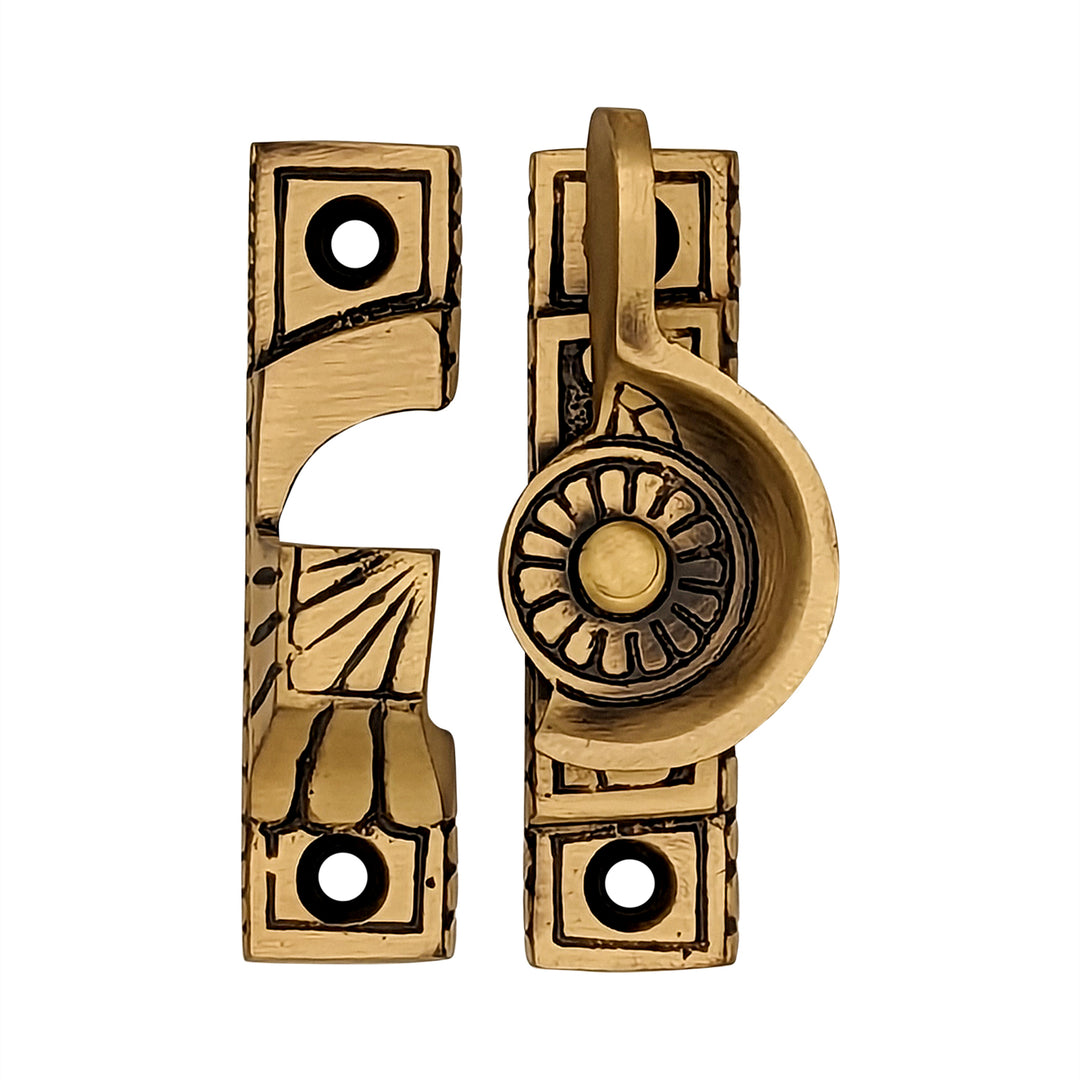 Copper Mountain Hardware Solid Brass Art Deco Style Window Sash Lock (Antique Brass Finish)