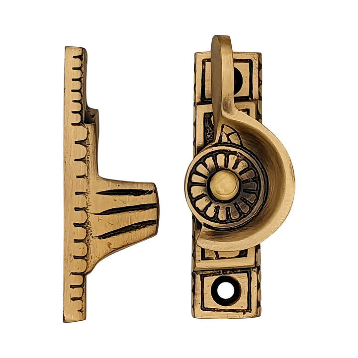 Copper Mountain Hardware Solid Brass Art Deco Style Window Sash Lock (Antique Brass Finish)