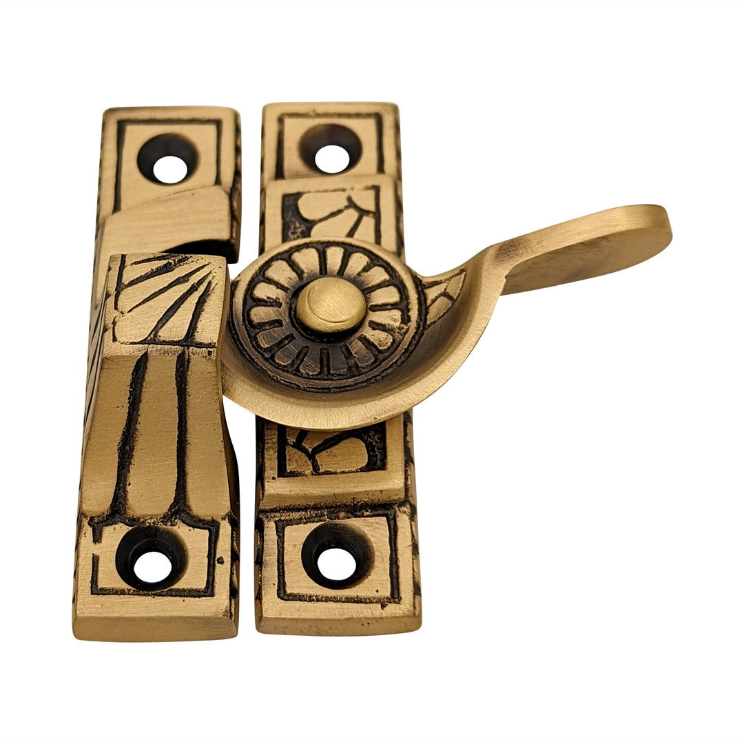 Copper Mountain Hardware Solid Brass Art Deco Style Window Sash Lock (Antique Brass Finish)