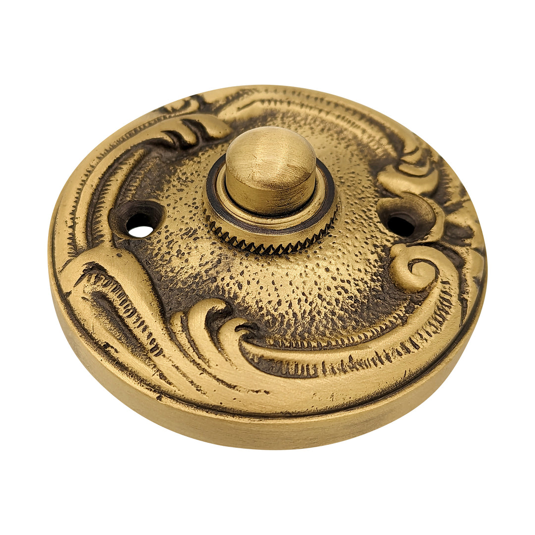 COPPER MOUNTAIN HARDWARE Lafayette Swirl Style Door Bell Push Button (Antique Brass Finish)