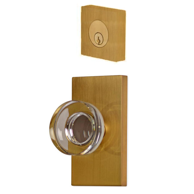 EMTEK Modern Square Entryway Set with Crystal Disc Knob (Several Finishes Available)