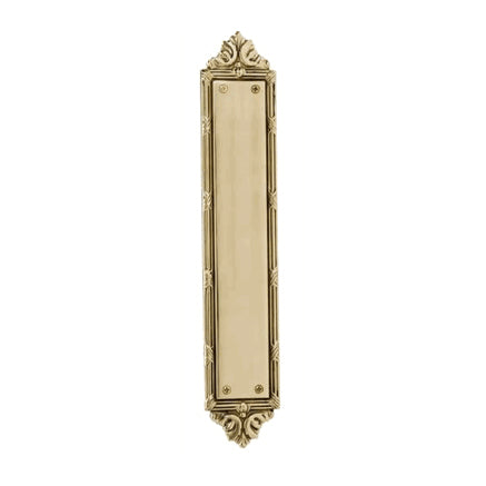 COPPER MOUNTAIN HARDWARE 13 3/4 Inch Solid Brass Ribbon & Reed Push Plate (Lacquered Brass Finish)