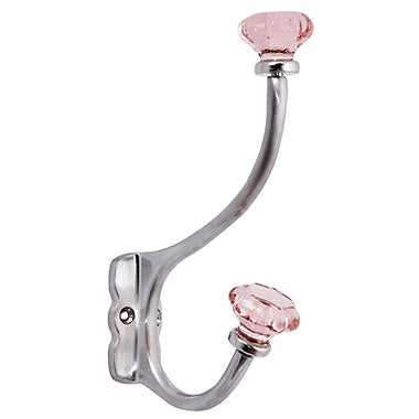 Copper Mountain Hardware 7 Inch Solid Brass Coat Hook & Old Town Pink Glass Knobs (Brushed Nickel Finish)