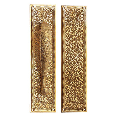 COPPER MOUNTAIN HARDWARE 12 Inch Solid Brass Rice Pattern Door Pull and Push Plate Set (Lacquered Brass Finish)