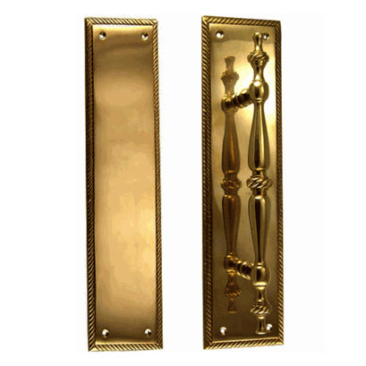 COPPER MOUNTAIN HARDWARE 11 1/2 Inch Georgian Roped Style Door Pull and Push Plate (Antique Brass Finish)