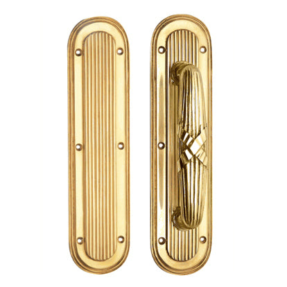 COPPER MOUNTAIN HARDWARE 10 1/2 Inch Art Deco Style Door Pull and Push Plate (Polished Brass Finish)