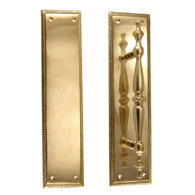 COPPER MOUNTAIN HARDWARE 11 1/2 Inch Georgian Roped Style Door Pull and Push Plate (Polished Brass Finish)