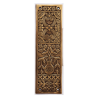 10 Inch Broken Leaf Pattern Solid Brass Push Plate (Antique Brass) COPPER MOUNTAIN HARDWARE