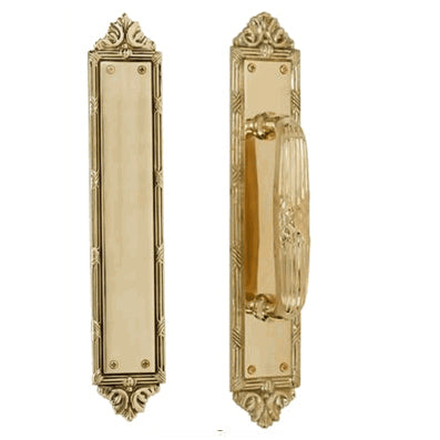 COPPER MOUNTAIN HARDWARE 13 3/4 Inch Solid Brass Ribbon & Reed Door Pull and Push Plate (Polished Brass Finish)