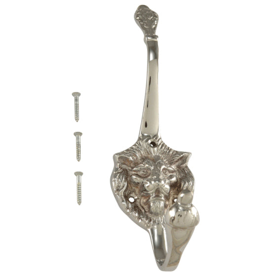 COPPER MOUNTAIN HARDWARE Traditional Solid Brass Lion Head Coat Hook (Polished Chrome Finish)