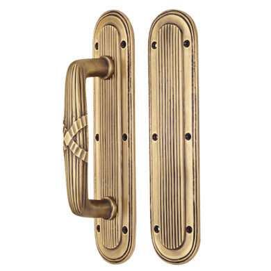 COPPER MOUNTAIN HARDWARE 10 1/2 Inch Art Deco Style Door Pull and Push Plate Set (Antique Brass Finish)