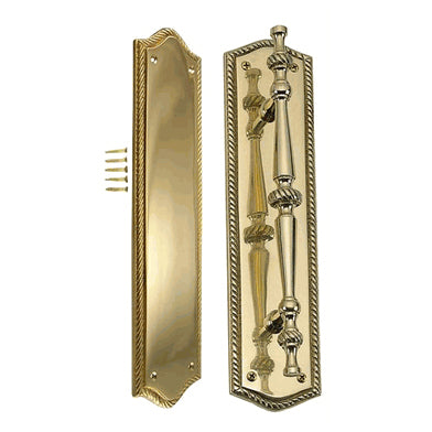 COPPER MOUNTAIN HARDWARE 12 Inch Georgian Oval Roped Style Door Pull & Plate Set (Polished Brass Finish)