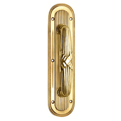 COPPER MOUNTAIN HARDWARE 10 1/2 Inch Art Deco Style Door Pull and Plate (Polished Brass Finish)