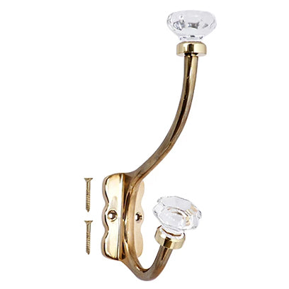 COPPER MOUNTAIN HARDWARE 7 Inch Solid Brass Coat Hook & Octagonal Clear Glass Knobs (Polished Brass Finish)