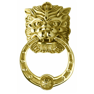 Copper Mountain Hardware 8 3/8 Inch (4 Inch c-c) Solid Brass Regal Lion Door Knocker (Polished Brass Finish)