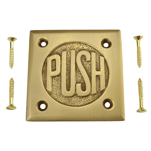 COPPER MOUNTAIN HARDWARE 2 3/4 Inch Brass Classic American "PUSH" Plate (Antique Brass Finish)