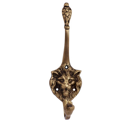 COPPER MOUNTAIN HARDWARE Traditional Solid Brass Lion Head Coat Hook (Antique Brass Finish)