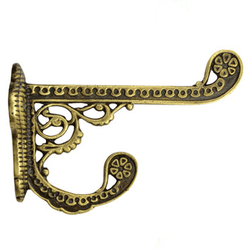 COPPER MOUNTAIN HARDWARE Solid Cast Brass Victorian Eastlake Style Hook (Antique Brass Finish)