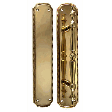 COPPER MOUNTAIN HARDWARE 11 1/2 Inch Solid Brass Beaded Pull & Push Plate Set (Antique Brass Finish)