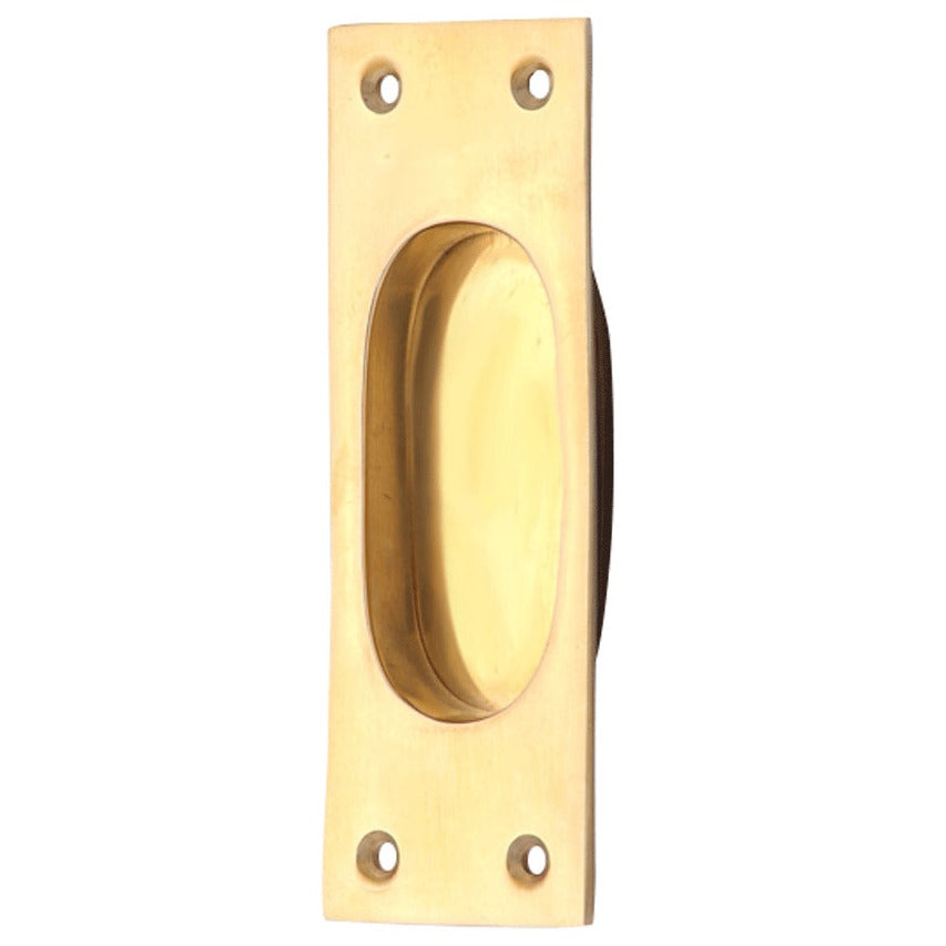 COPPER MOUNTAIN HARDWARE 5 Inch Rectangular Traditional Solid Brass Pocket Door Pull or Window Sash Pull (Lacquered Brass Finish)