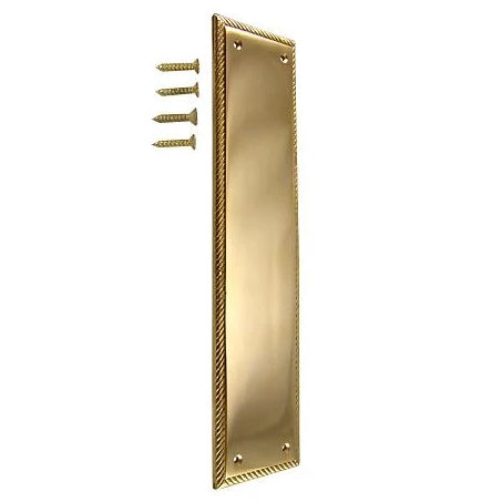 COPPER MOUNTAIN HARDWARE 11 1/2 Inch Georgian Roped Style Door Push Plate (Polished Brass Finish)