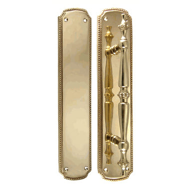 COPPER MOUNTAIN HARDWARE 11 1/2 Inch Solid Brass Beaded Pull & Push Plate Set (Polished Brass Finish)