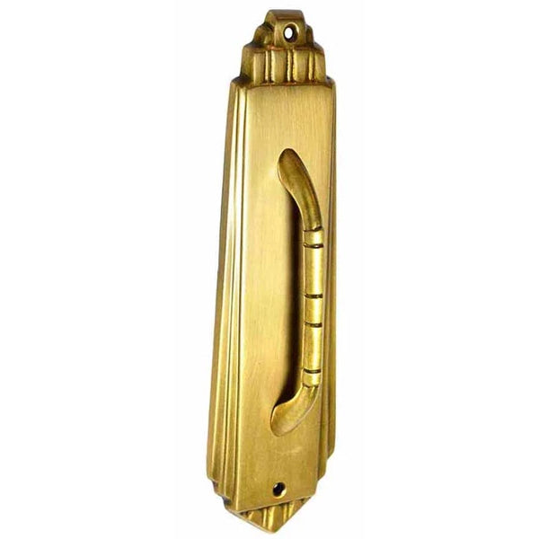 COPPER MOUNTAIN HARDWARE 9 Inch Tall Art Deco Style Brass Pull Plate (Polished Brass Finish)